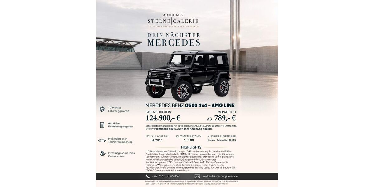 Mercedes-Benz G 500 15.100 km 124.900 &euro; Ebersbach an der Fils 73061