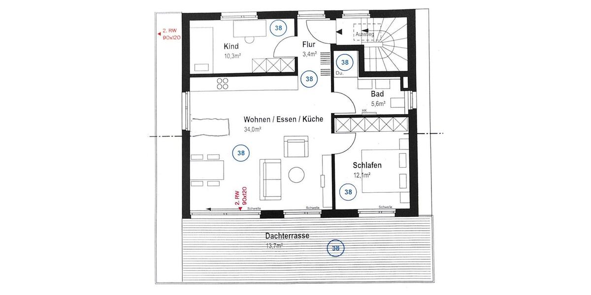 Etagenwohnung Winnenden - 3 Zimmer, 78 m&sup2;, 1.280&euro; | Angebot:26677330