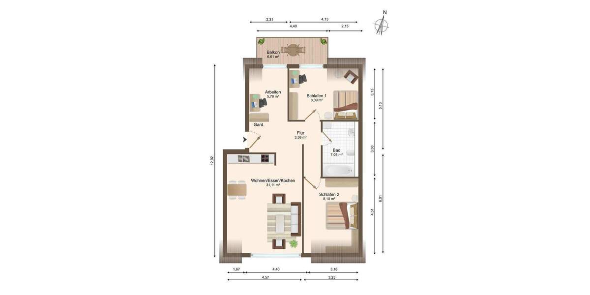 Etagenwohnung Ingersheim Großingersheim - 3 Zimmer, 67 m&sup2;, 328.000&euro; | Angebot:25784597