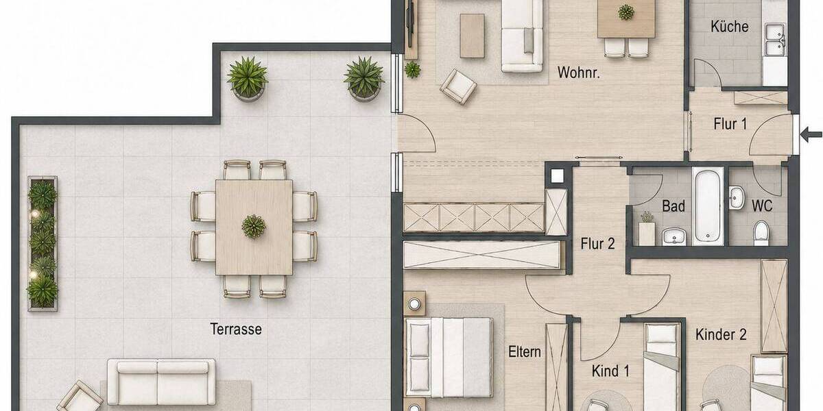 Terrassenwohnung Stuttgart Botnang - 4 Zimmer, 113 m&sup2;, 595.000&euro; | Angebot:26512913
