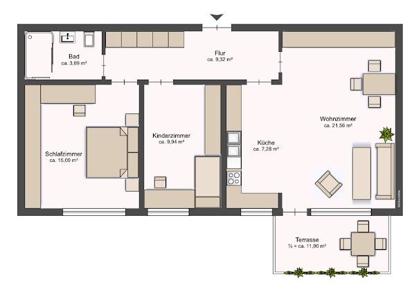 Etagenwohnung Stuttgart Birkach - 3 Zimmer, 80 m&sup2;, 1.250&euro; | Angebot:26044428