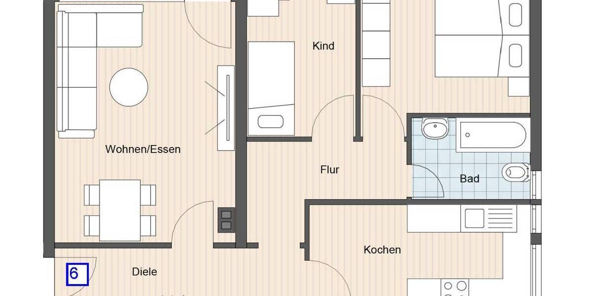 Etagenwohnung Ostfildern Scharnhausen - 3 Zimmer, 68 m&sup2;, 279.000&euro; | Angebot:25801969