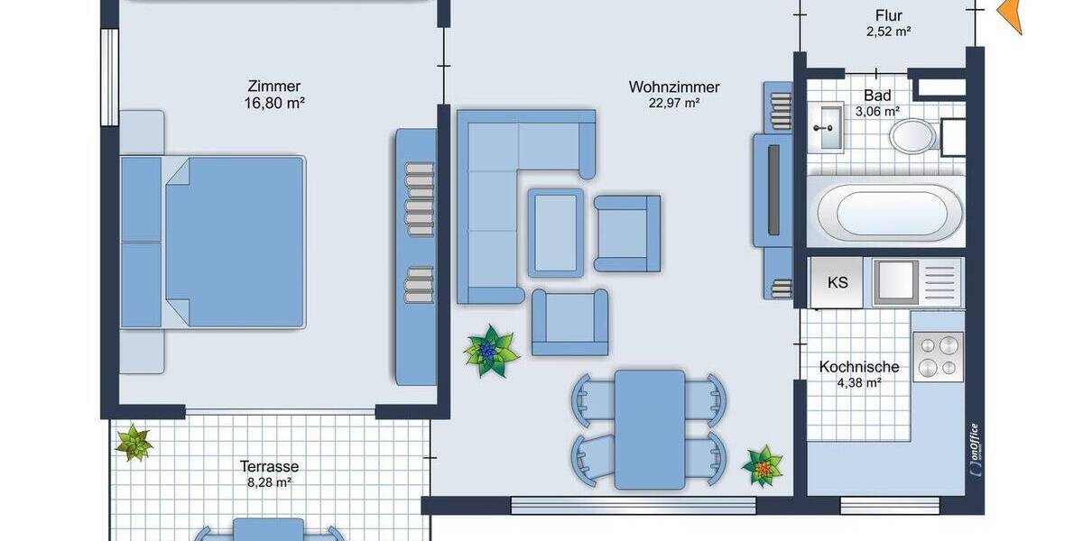 Etagenwohnung Stuttgart / Feuerbach Feuerbach - 2 Zimmer, 50 m&sup2;, 229.000&euro; | Angebot:26499661