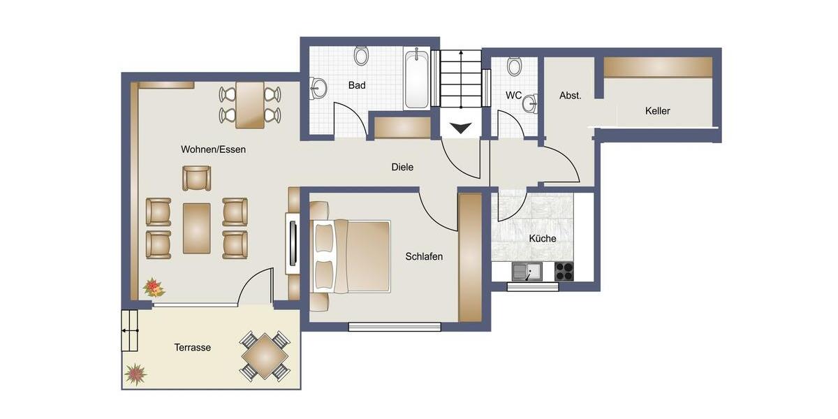 Terrassenwohnung Sindelfingen Eichholz - 2 Zimmer, 63 m&sup2;, 1.070&euro; | Angebot:24689484
