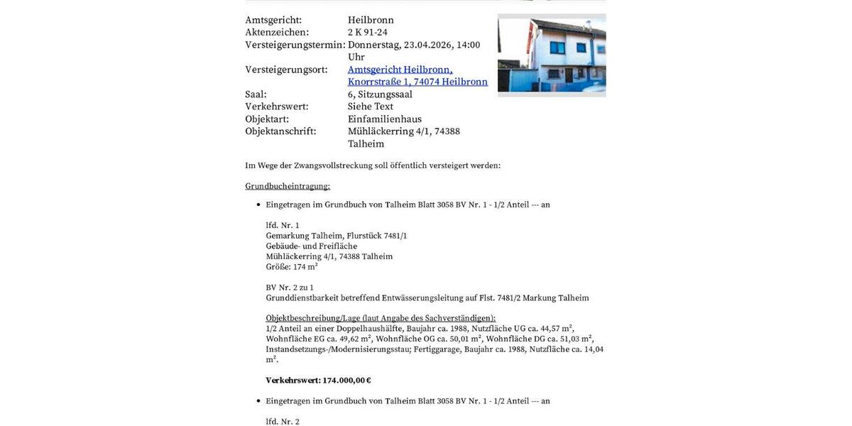 Doppelhaushälfte Talheim - 6 Zimmer, 142 m&sup2;, 348.000&euro; | Angebot:26058985