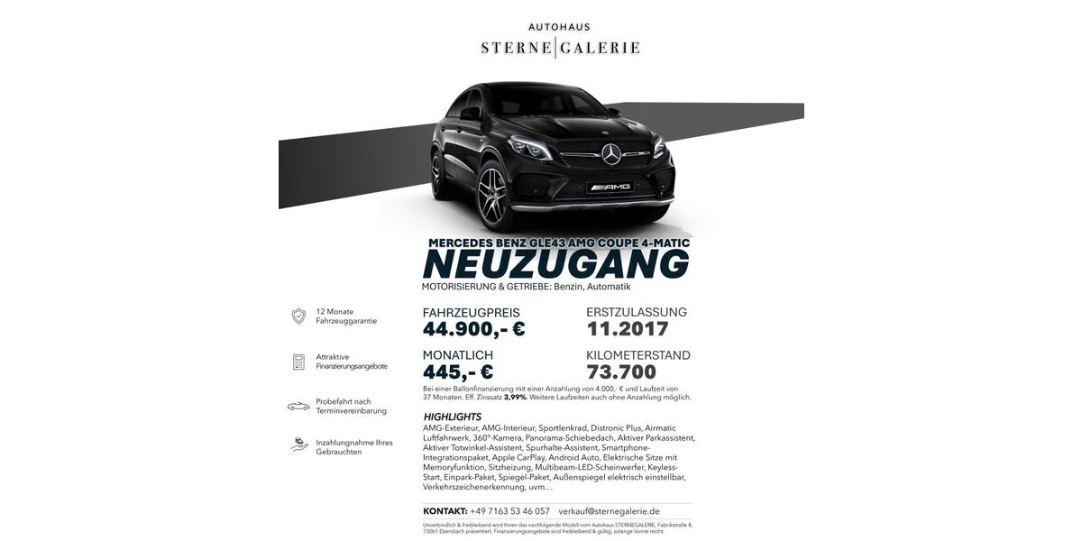 Mercedes-Benz GLE 43 AMG 73.700 km 44.900 &euro; Ebersbach an der Fils 73061