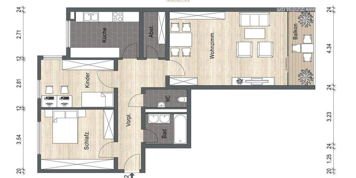 Etagenwohnung Waiblingen Beinstein - 3 Zimmer, 92 m&sup2;, 379.000&euro; | Angebot:25731331