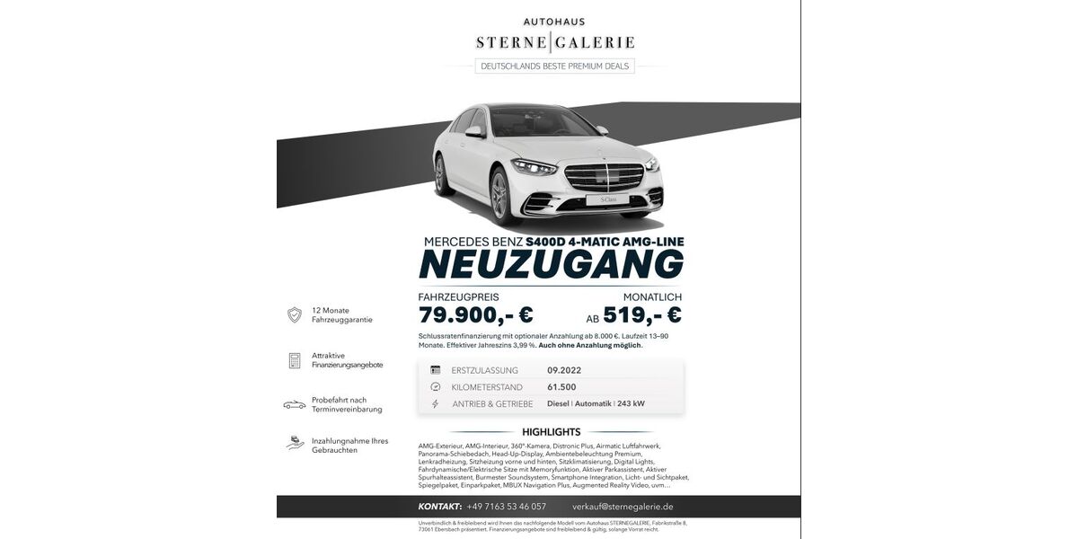 Mercedes-Benz S 400 61.500 km 79.900 &euro; Ebersbach an der Fils 73061