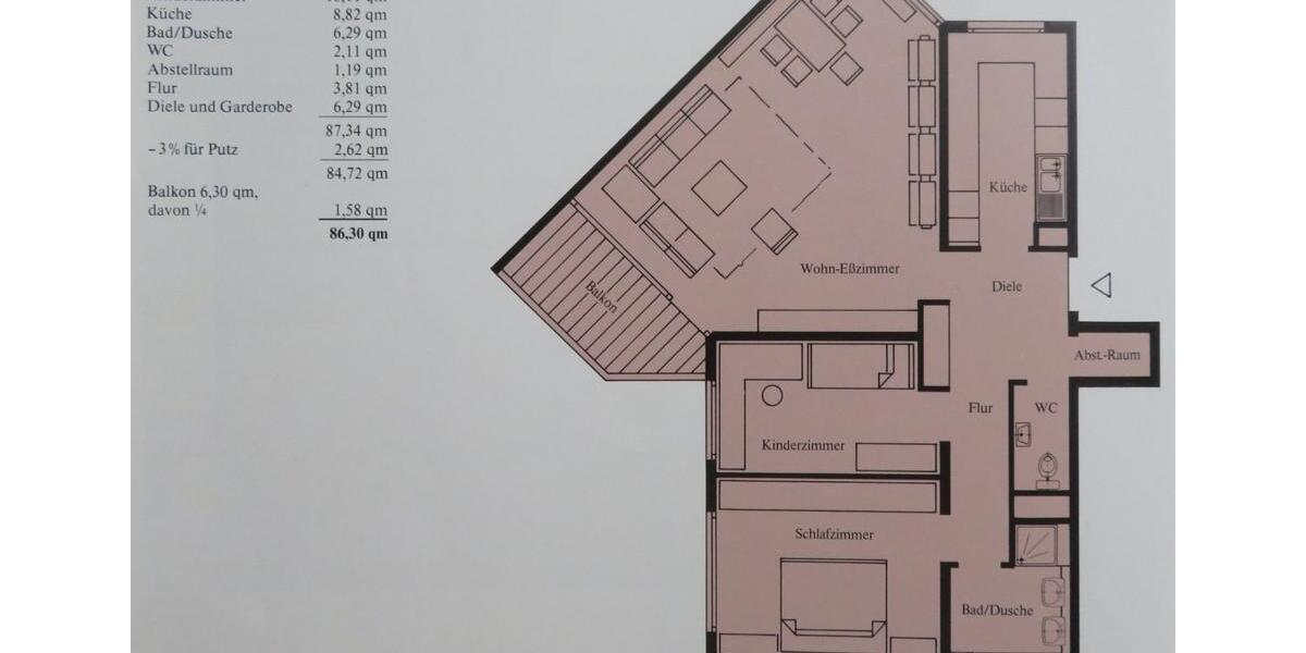 Etagenwohnung Sindelfingen Eichholz - 3 Zimmer, 86 m&sup2;, 290.000&euro; | Angebot:25550899