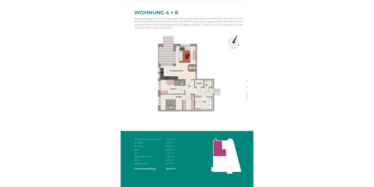 Etagenwohnung Neckarwestheim - 3 Zimmer, 95 m&sup2;, 1.379&euro; | Angebot:25105246