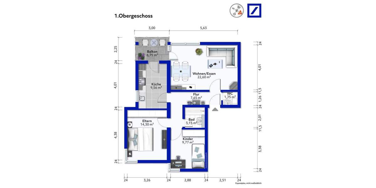 Etagenwohnung Remseck Neckarrems - 3 Zimmer, 70 m&sup2;, 238.000&euro; | Angebot:25706131