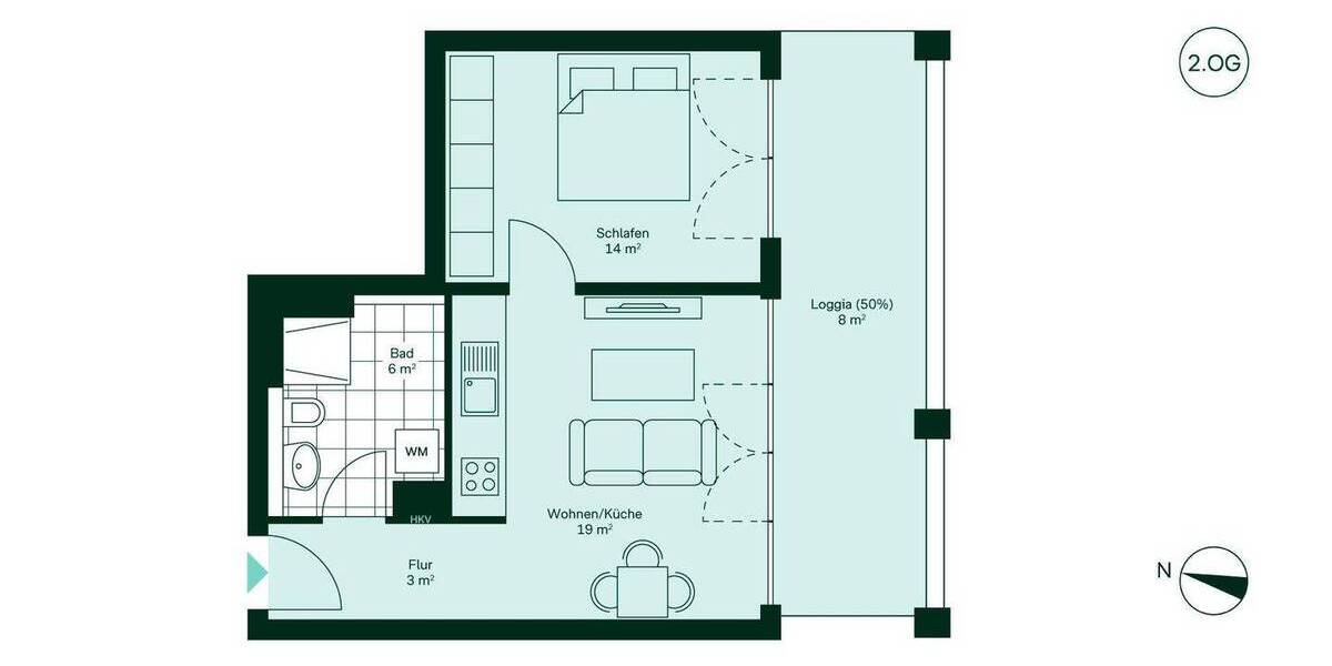 Etagenwohnung Ludwigsburg Ost - 2 Zimmer, 49 m&sup2;, 319.900&euro; | Angebot:26683292