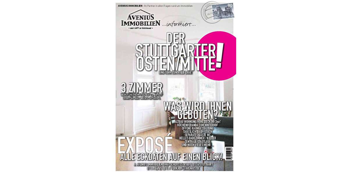 Etagenwohnung Stuttgart Stuttgart-Ost - 3 Zimmer, 87 m&sup2;, 1.100&euro; | Angebot:27110663