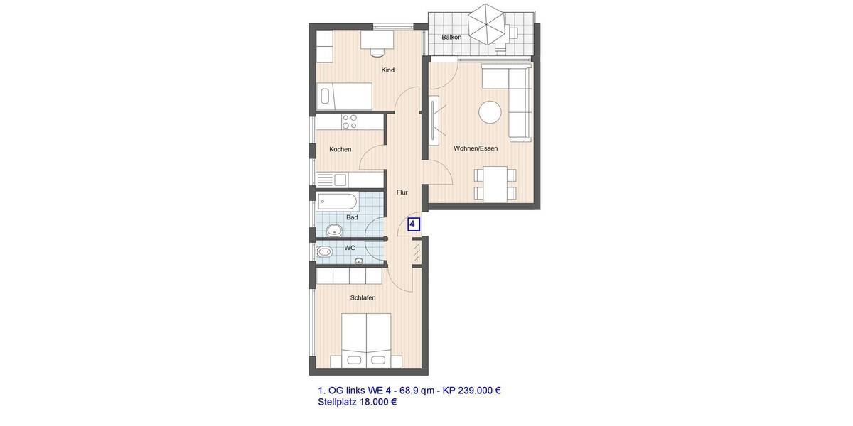 Etagenwohnung Ostfildern Scharnhausen - 3 Zimmer, 68 m&sup2;, 233.000&euro; | Angebot:25701201
