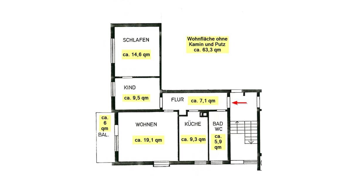 Etagenwohnung Kornwestheim - 3 Zimmer, 63 m&sup2;, 185.000&euro; | Angebot:26064711