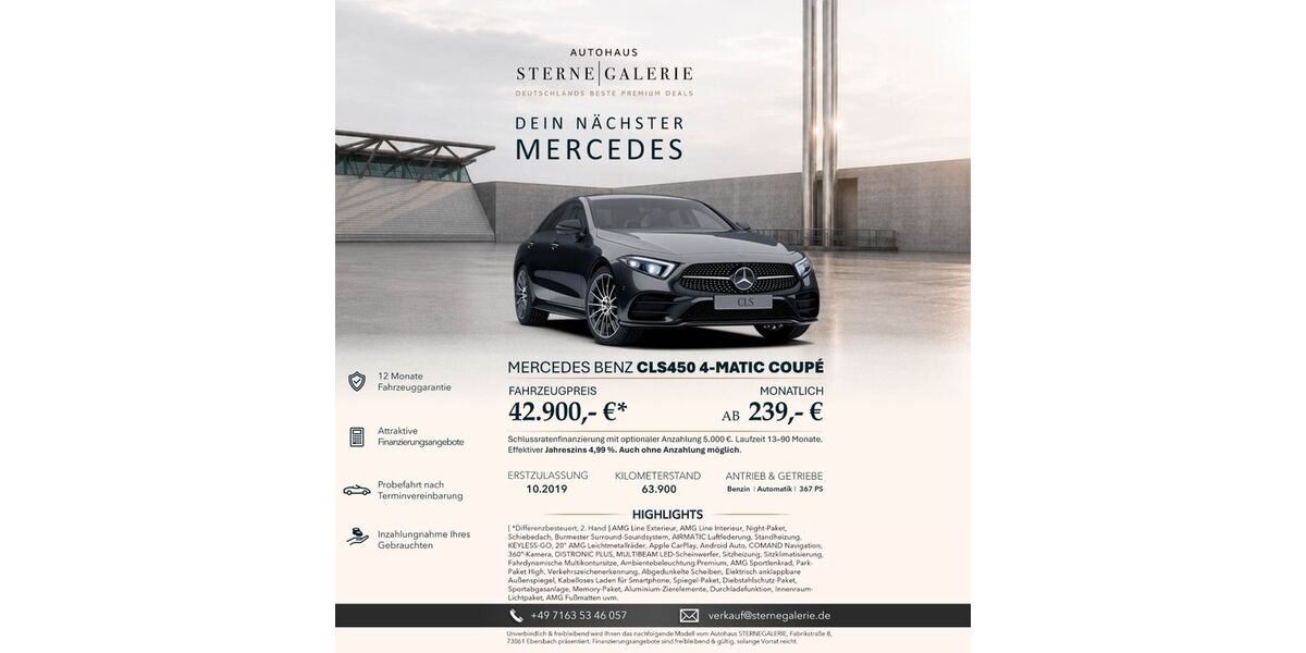 Mercedes-Benz CLS 450 63.900 km 42.900 &euro; Ebersbach an der Fils 73061