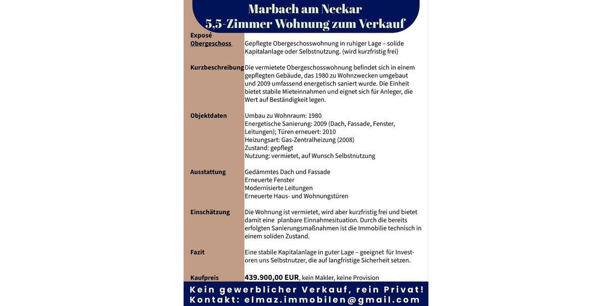 Dachgeschoßwohnung Marbach am Neckar - 5.5 Zimmer, 121 m&sup2;, 439.900&euro; | Angebot:26534041