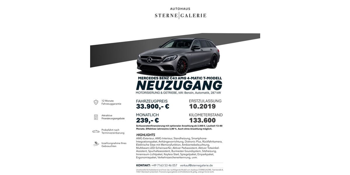 Mercedes-Benz C 43 AMG 133.600 km 33.900 &euro; Ebersbach an der Fils 73061