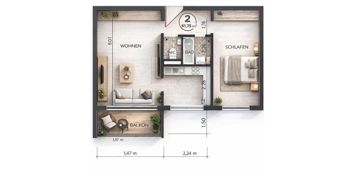 Etagenwohnung Ostfildern - 2.5 Zimmer, 62 m&sup2;, 740&euro; | Angebot:25617856