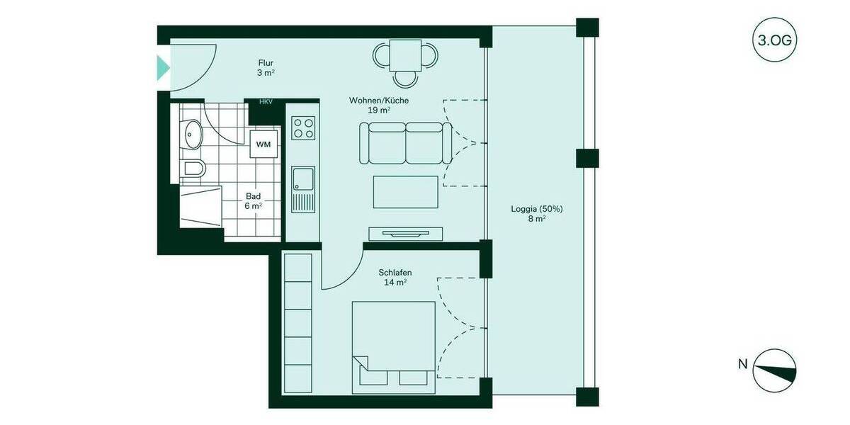 Etagenwohnung Ludwigsburg Ost - 2 Zimmer, 49 m&sup2;, 329.900&euro; | Angebot:25680135