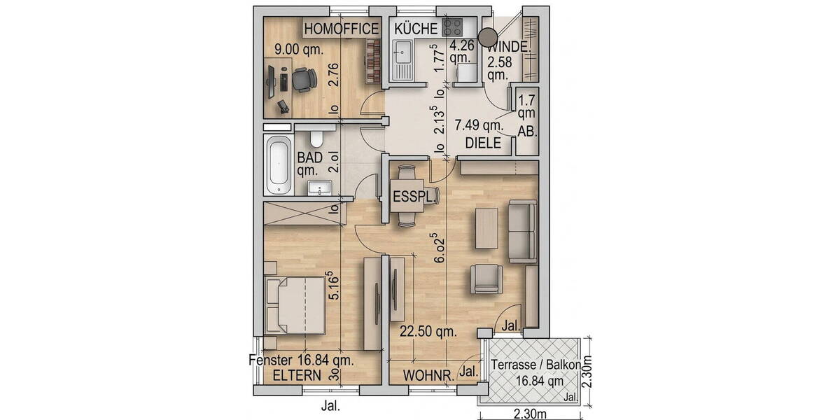 Etagenwohnung Leonbeg Gebersheim - 3 Zimmer, 70 m&sup2;, 269.000&euro; | Angebot:26702653