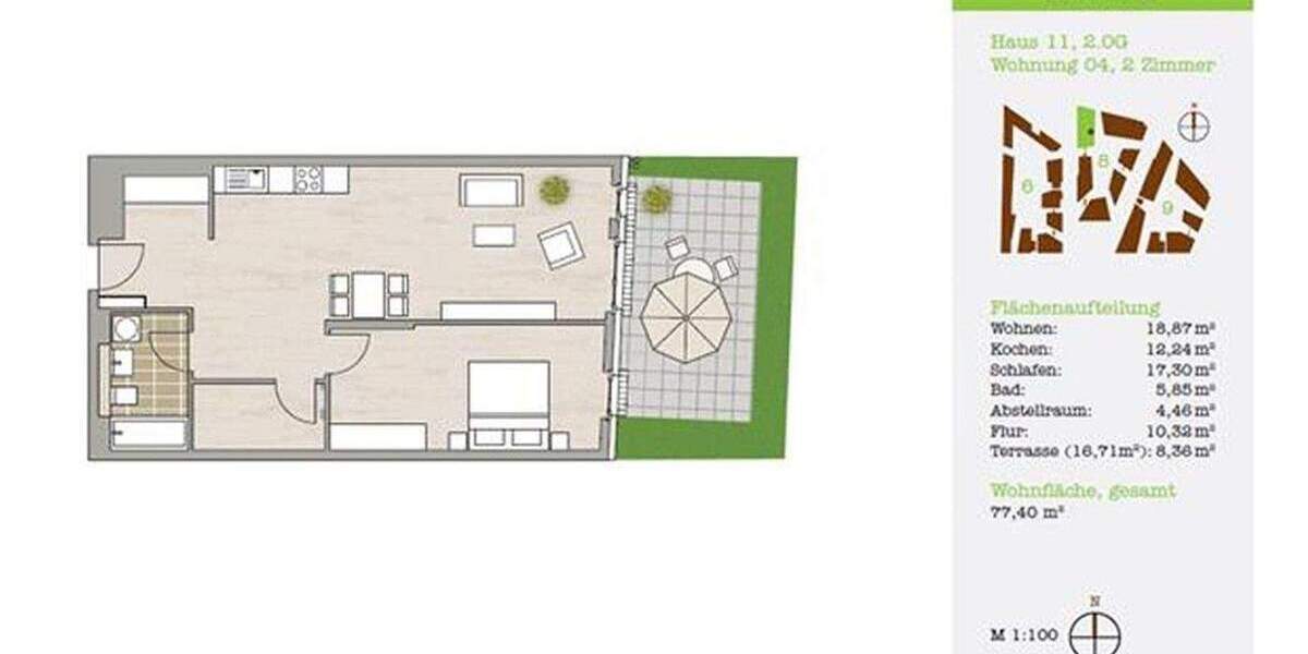Terrassenwohnung Stuttgart Nord - 2 Zimmer, 77 m&sup2;, 1.280&euro; | Angebot:25757033