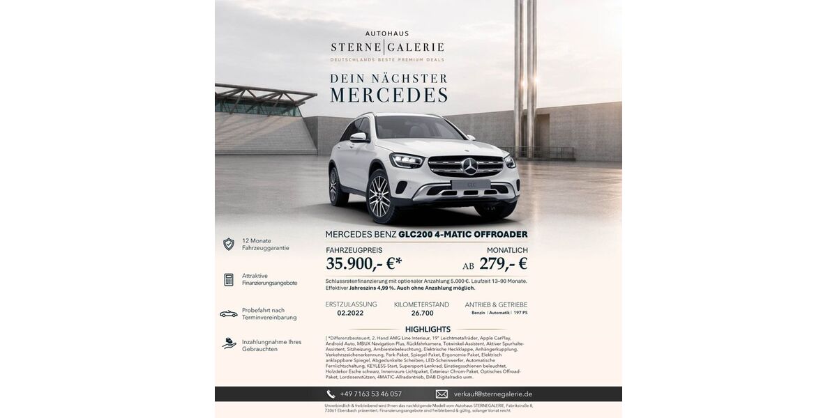 Mercedes-Benz GLC 200 26.700 km 35.900 &euro; Ebersbach an der Fils 73061