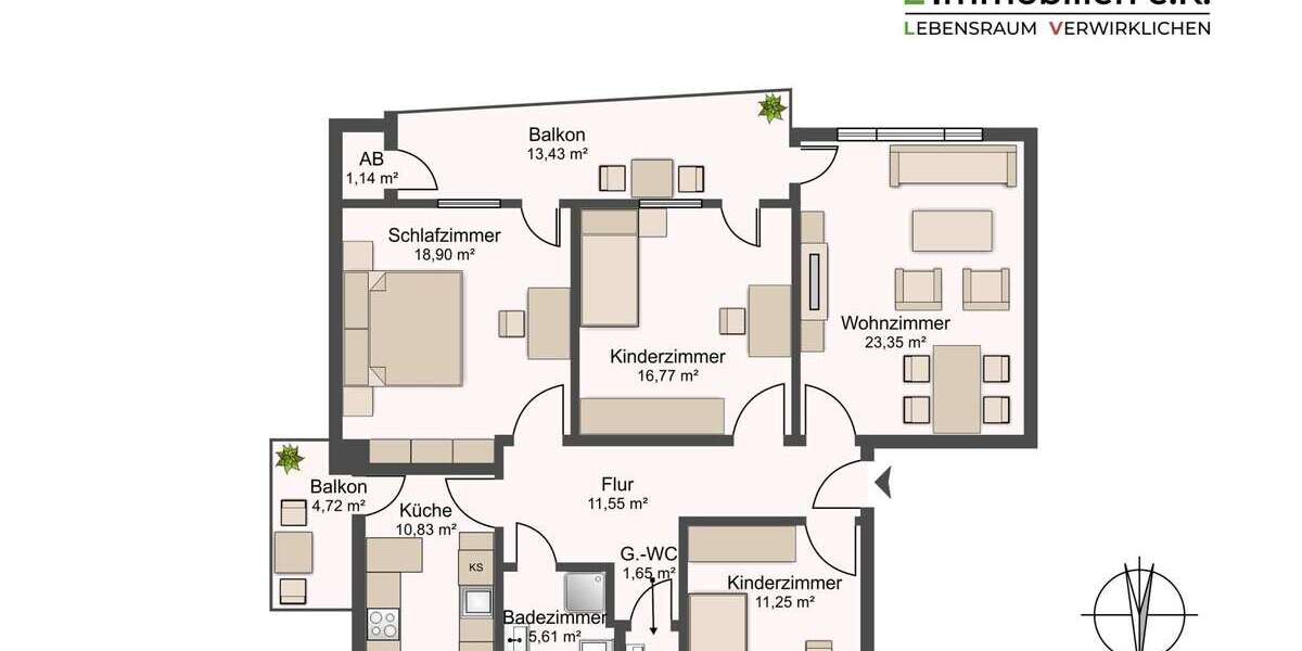 Etagenwohnung Backnang - 4 Zimmer, 109 m&sup2;, 379.000&euro; | Angebot:24784634
