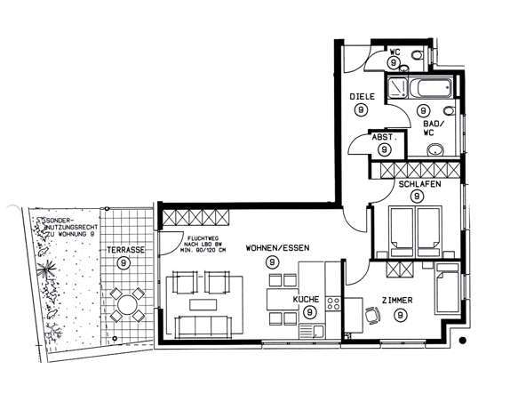 Etagenwohnung Leinfelden-Echterdingen / Echterdingen Echterdingen - 3.5 Zimmer, 83 m&sup2;, 410.000&euro; | Angebot:19794925