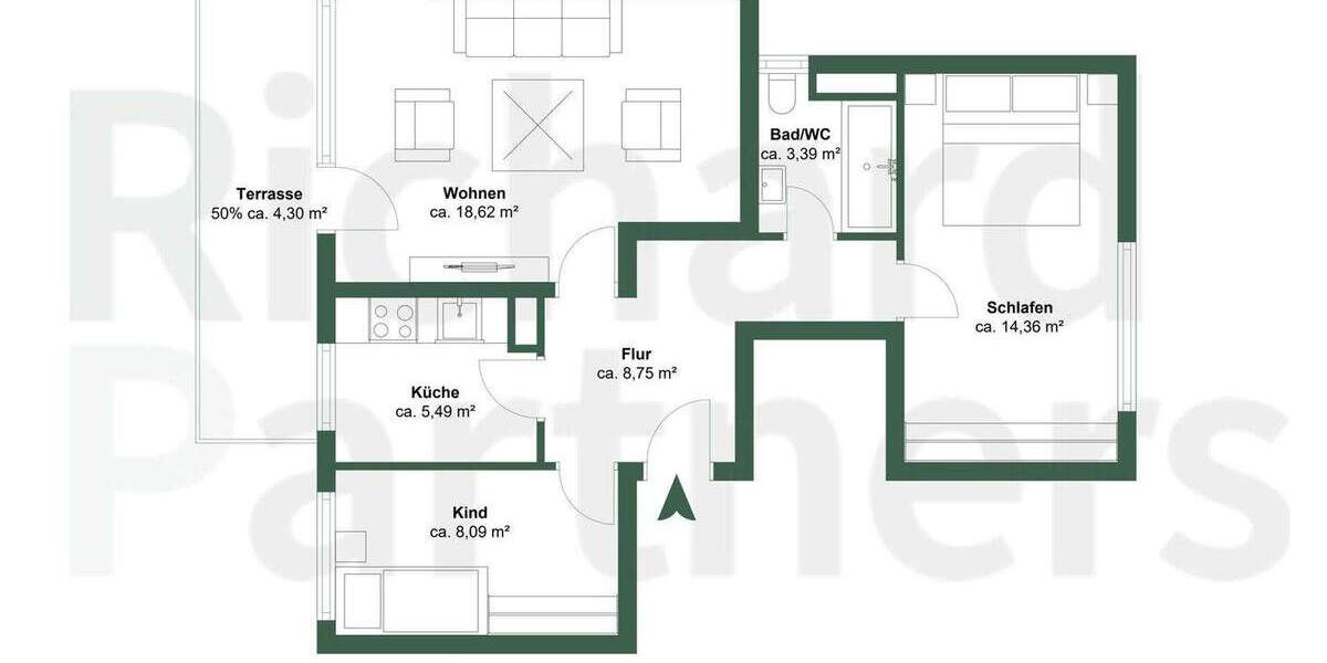 Etagenwohnung Stuttgart / Untertürkheim Untertürkheim - 3 Zimmer, 73 m&sup2;, 275.000&euro; | Angebot:25746017