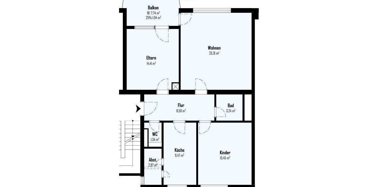 Etagenwohnung Stuttgart Süd - 3 Zimmer, 82 m&sup2;, 425.000&euro; | Angebot:25683100