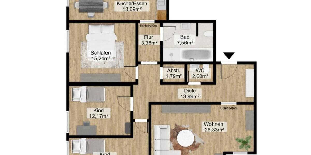Etagenwohnung Marbach am Neckar - 4 Zimmer, 108 m&sup2;, 449.000&euro; | Angebot:24980143
