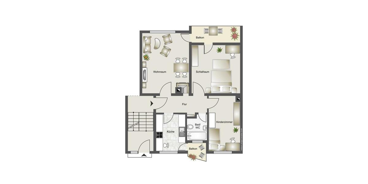 Etagenwohnung Stuttgart Stuttgart-West - 3 Zimmer, 68 m&sup2;, 1.250&euro; | Angebot:25253370