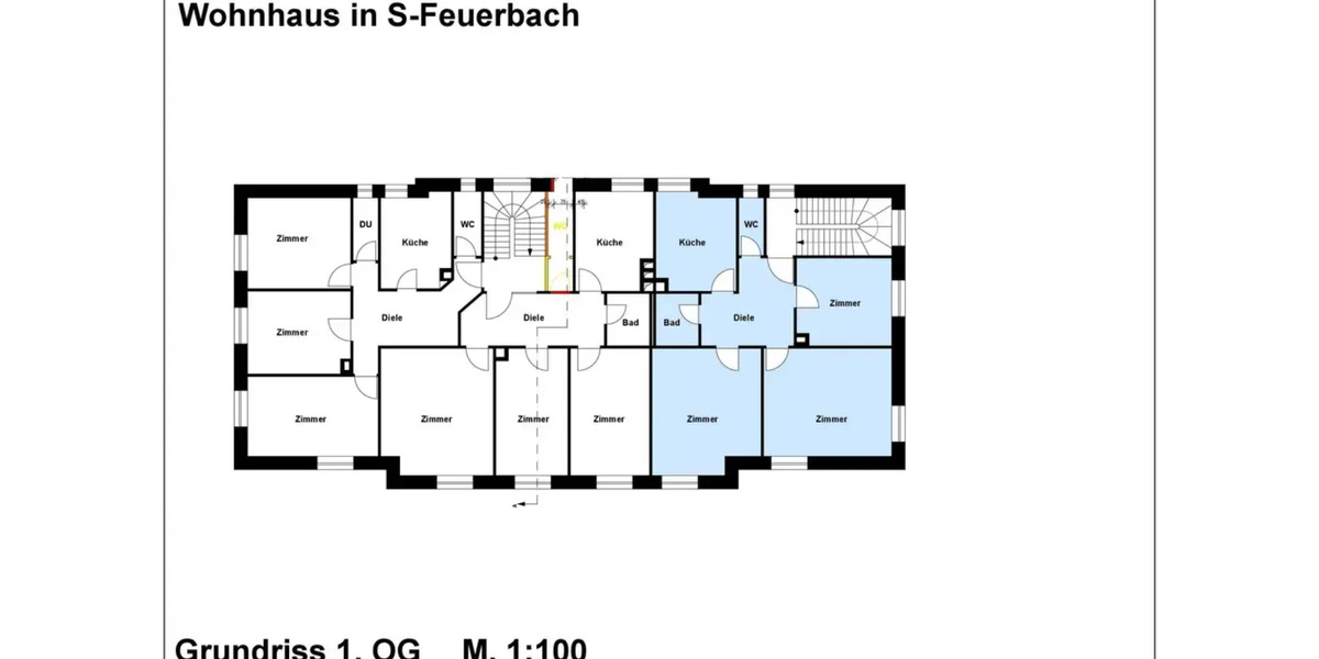 Etagenwohnung Stuttgart Feuerbach - 3 Zimmer, 94 m&sup2;, 1.300&euro; | Angebot:25547186