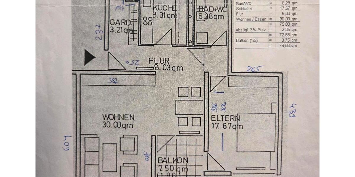 Etagenwohnung Freiberg am Neckar - 2.5 Zimmer, 77 m&sup2;, 275.000&euro; | Angebot:25272946