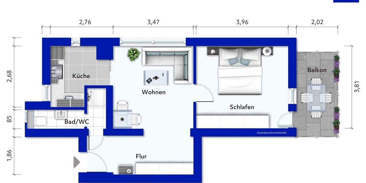 Etagenwohnung Stuttgart Bad Cannstatt - 2 Zimmer, 51 m&sup2;, 199.000&euro; | Angebot:25743730